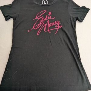 Eddie Money Concert Tee Black with Pink Lettering 2 Tickets 2 Paradise Large